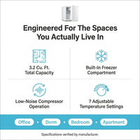 3.2 Cu.Ft Mini Fridge with Freezer, Compact Refrigerator with Reversible Single Door, Adjustable Thermostat, Low Noise, Energy Efficient for Office, Dorm, Bedroom, Apartment (WHITE) — Results & Stats