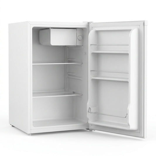 3.2 Cu.Ft Mini Fridge with Freezer, Compact Refrigerator with Reversible Single Door, Adjustable Thermostat, Low Noise, Energy Efficient for Office, Dorm, Bedroom, Apartment (WHITE) — Studio Shot