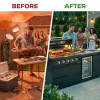 46 In. 4-Burner 72000 BTU Propane Gas Grill Island Outdoor Kitchen with Refrigerator, Sink in Black Stainless Steel — Before & After