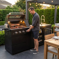 46 In. 4-Burner 72000 BTU Propane Gas Grill Island Outdoor Kitchen with Refrigerator, Sink in Black Stainless Steel — Lifestyle