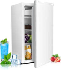 3.2 Cu.Ft Mini Fridge with Freezer, Compact Refrigerator with Reversible Single Door, Adjustable Thermostat, Low Noise, Energy Efficient for Office, Dorm, Bedroom, Apartment (WHITE)