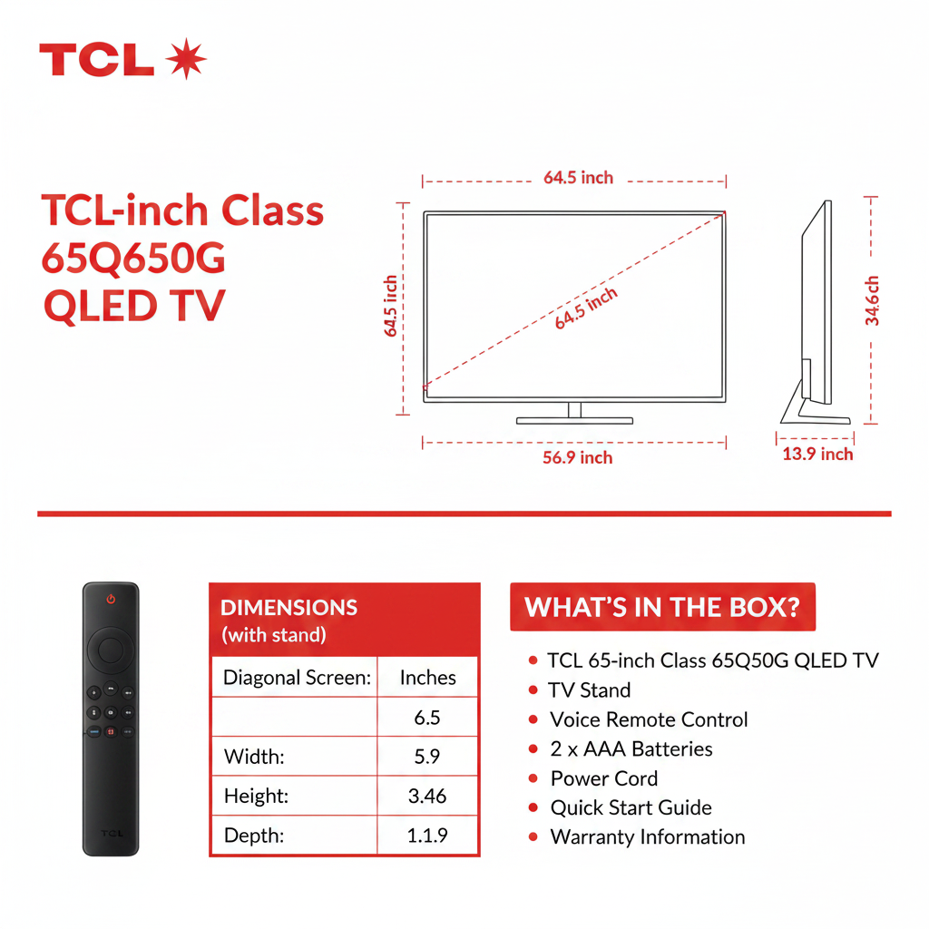 65-Inch Q6 QLED 4K Smart TV with Google TV (65Q650G, 2023 Model) Dolby Vision, Dolby Atmos, HDR Pro+, Game Accelerator Enhanced Gaming, Voice Remote, Works with Alexa, Streaming UHD Television