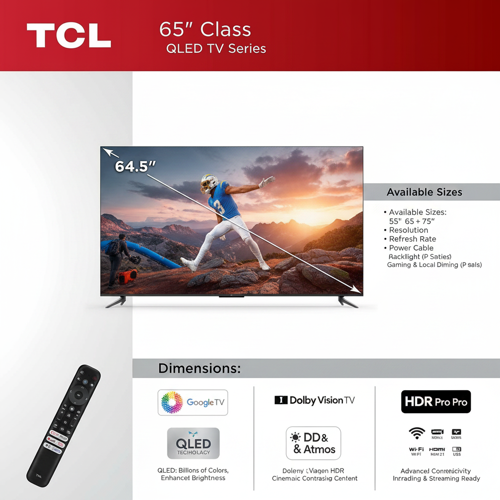 65-Inch Q6 QLED 4K Smart TV with Google TV (65Q650G, 2023 Model) Dolby Vision, Dolby Atmos, HDR Pro+, Game Accelerator Enhanced Gaming, Voice Remote, Works with Alexa, Streaming UHD Television