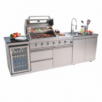 Outdoor Kitchen Island Built for Patio Cooking, 72000 BTU Gas Grill, Compact Refrigerator, Storage Cabinets